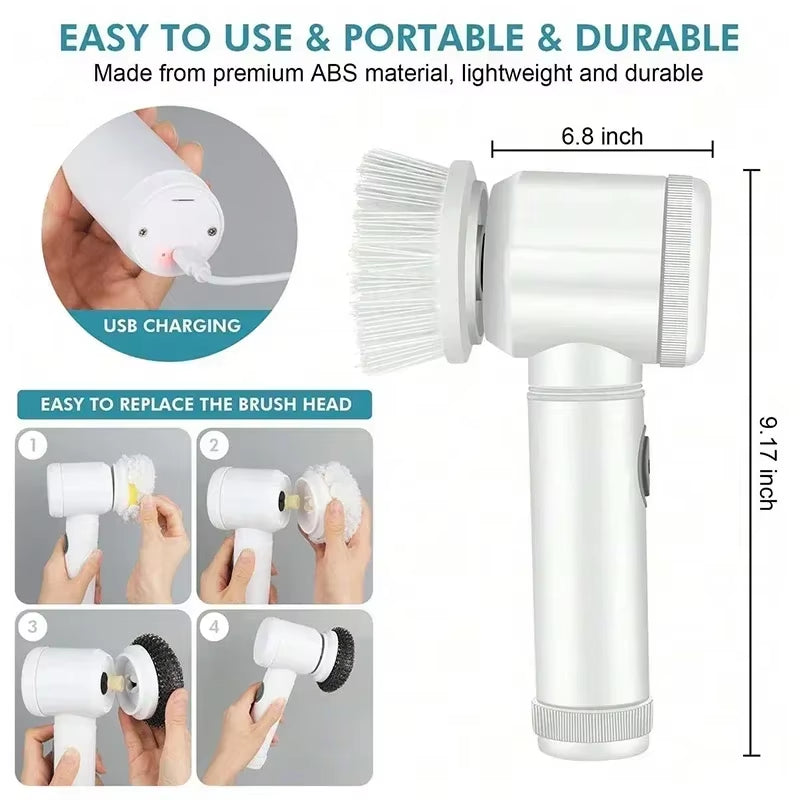 Electric Spin Scrubber, Bathroom Cordless Cleaning Brush Power Scrubber with 5 Replaceable Brush Heads, Electric Cleaning Brush