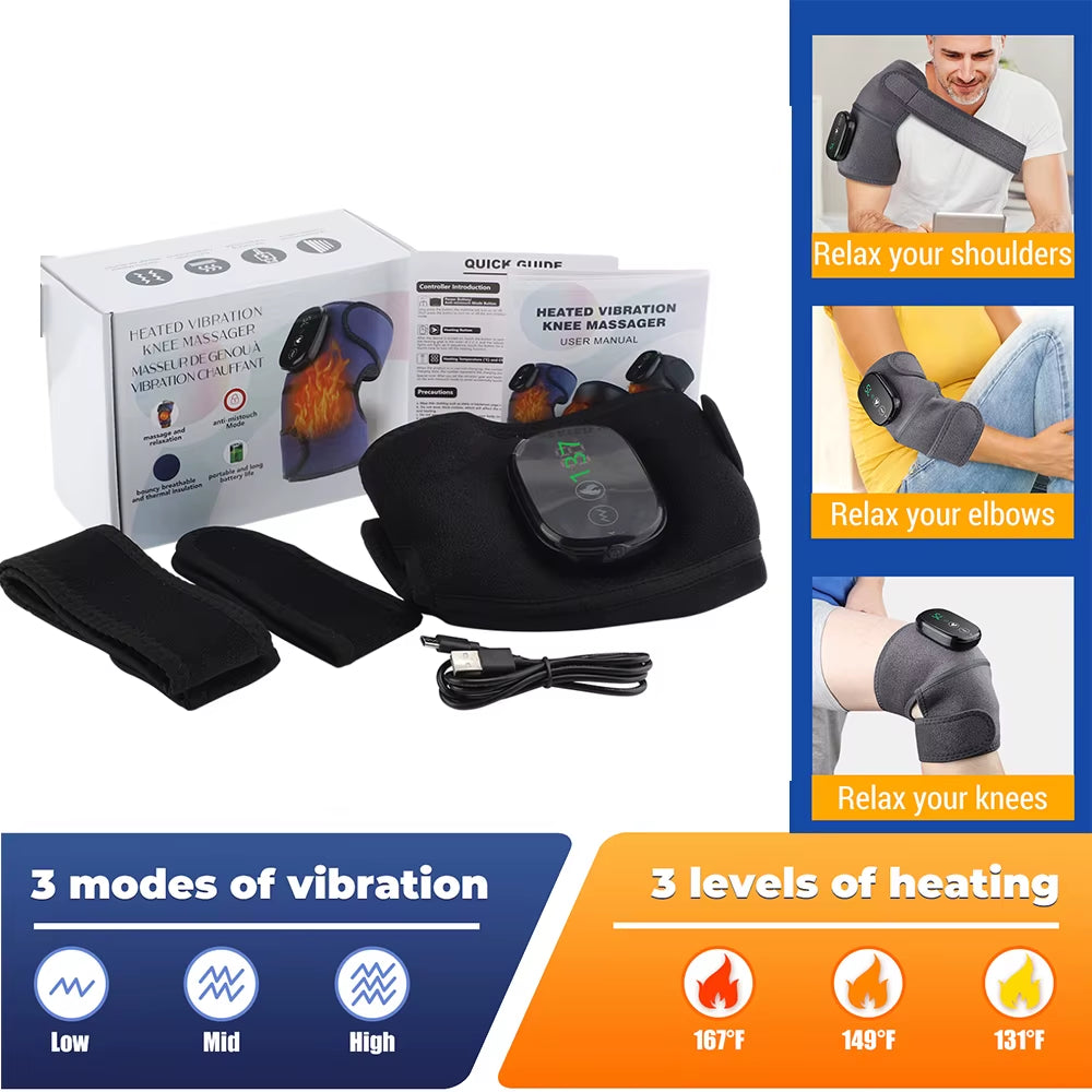 Heated Vibration Knee Massager Electric Heating Pad for Joints Health Care 3 in 1 Shoulder Knee Elbow Brace Support Belt