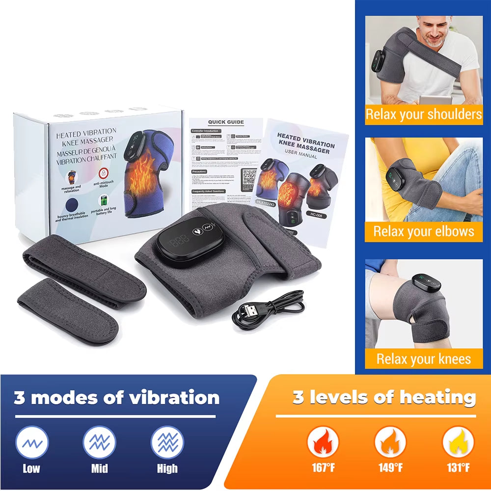 Heated Vibration Knee Massager Electric Heating Pad for Joints Health Care 3 in 1 Shoulder Knee Elbow Brace Support Belt