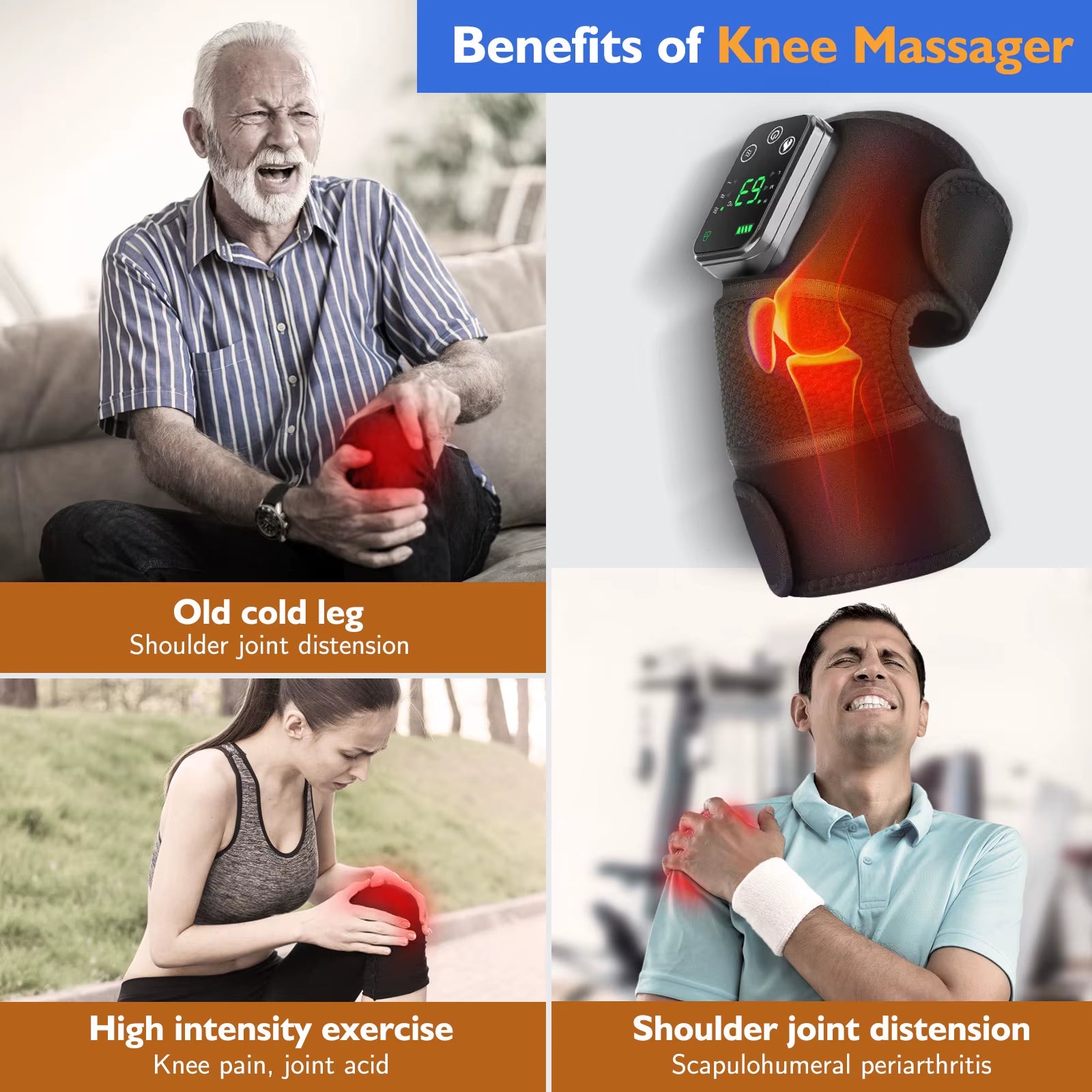 Heated Vibration Knee Massager Electric Heating Pad for Joints Health Care 3 in 1 Shoulder Knee Elbow Brace Support Belt